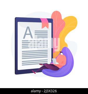 Digital reading abstract concept vector illustration. E-classroom textbook, modern education, mobile device, media-rich content, quick links, electron Stock Vector