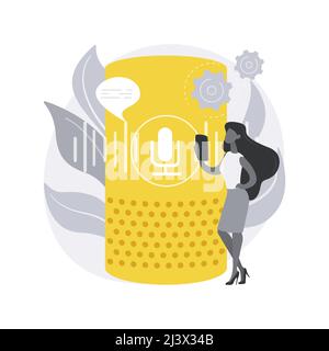 Smart speaker abstract concept vector illustration. Voice-activated smart assistant, virtual home automation hub, internet of things, integrated comma Stock Vector