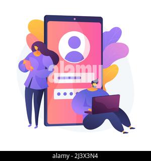 User verification. Unauthorized access prevention, private account authentication, cyber security. People entering login and password, safety measures Stock Vector