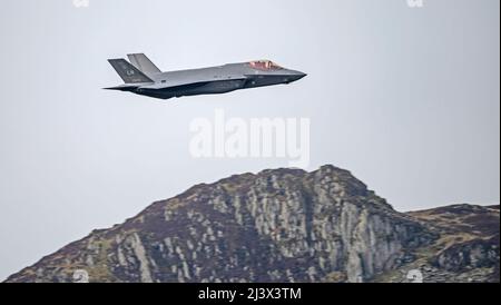 USAF F-35A Lightning II 'Loki' flight from RAF Lakenheath 495th Valkyries squadron operating low level in the Lake District Stock Photo