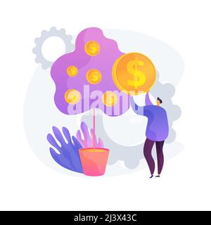 Deposit withdrawal. Bank client, taking loan. Money lending, return on investment, salary payment. Banker, depositor plucking coins from tree. Vector Stock Vector