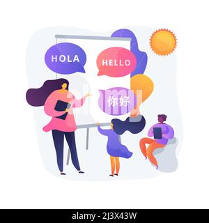 Language learning camp abstract concept vector illustration. Summer educational language program, native English speaker, improve conversational skill Stock Vector