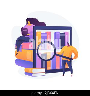 Public library visitors. Scientific research, self study, educational center. People looking for books on library shelves, reading textbooks. Vector i Stock Vector