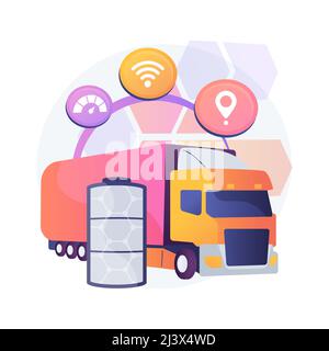 Electric trucks abstract concept vector illustration. Eco-friendly logistics, modern transportation, electric engine, battery powered truck, sustainab Stock Vector