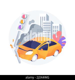 Traffic accident abstract concept vector illustration. Road accident report, traffic laws violation, single car crash investigation, injury statistics Stock Vector