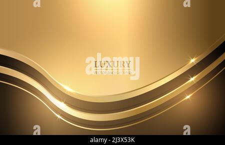 Abstract elegant gold luxury background with golden lines. Realistic luxury background with gold 3d metal waves and bright highlights. Stock Vector