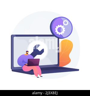 Computer troubleshooting abstract concept vector illustration. Basic fixing problems guide, operating system checking, installing new software, restor Stock Vector