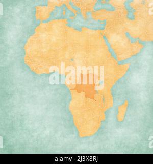 Vintage paper map of Congo Democratic Republic Stock Photo - Alamy