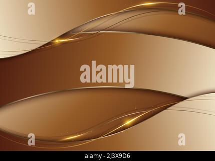 Abstract luxury brown wave and golden lines with lighting effect background. Vector graphic illustration Stock Vector