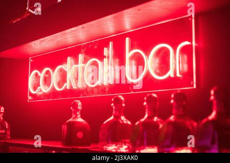 Neon sign for cocktail bar, in red Stock Photo