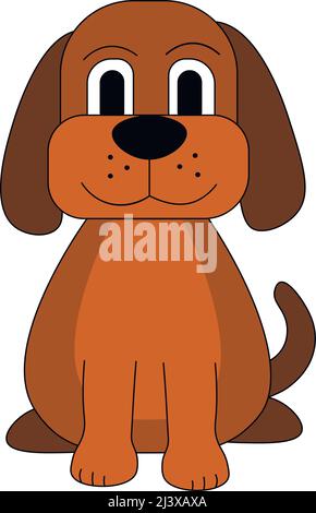 Happy cartoon puppy sitting, Portrait of cute little dog wearing collar. Stock Vector