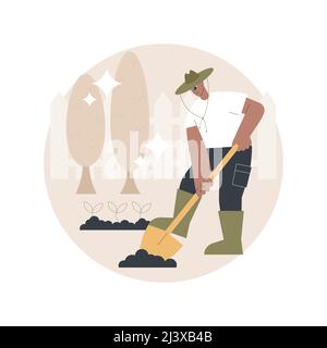 Garden maintenance abstract concept vector illustration. Lawn mowing and fertilization, waste and weed removal, cutting dry diseased branch, shaping p