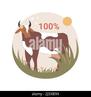 Grass fed beef abstract concept vector illustration. Grass-finished beef, finest nutrient-rich meat diet, eco farming, saturated fats, antioxidants, r Stock Vector