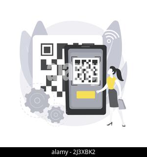 QR code abstract concept vector illustration. QR generator online, QR code reading, warehouse modern technology, automated inventory management system Stock Vector