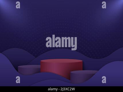 Abstract purple gradient template design of podium display showcase template. Overlapping with light and shadow background. Illustration vector Stock Vector