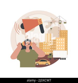 Noise pollution abstract concept vector illustration. Sound pollution, noise contamination from construction, urban problem, stress cause, ear protect Stock Vector