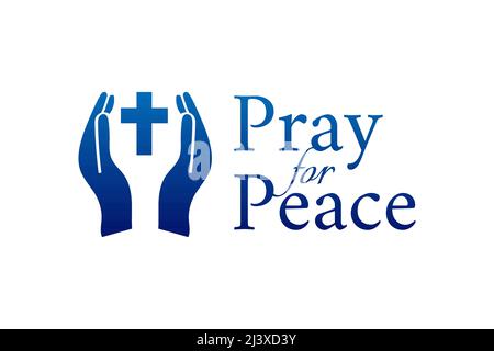 Pray for Peace Christian Vector Logo Icon with Cross and Hands Stock Vector