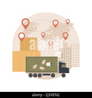 Electric trucks abstract concept vector illustration. Eco-friendly logistics, modern transportation, electric engine, battery powered truck, sustainab Stock Vector