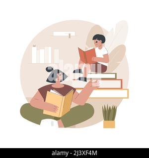 Read a book abstract concept vector illustration. Spend time in self-isolation, reading habits, fictional world, home library, read with children, dow Stock Vector