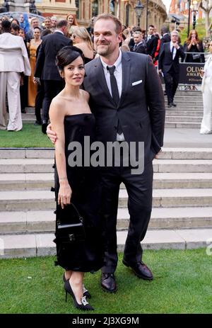 Lily Allen and David Harbour attending the Laurence Olivier Awards at the Royal Albert Hall, London. Picture date: Sunday April 10, 2022. Stock Photo