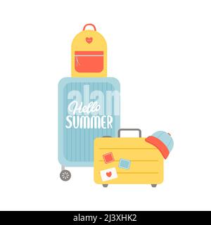 Hello summer baggage and travel elements vector Stock Vector