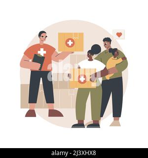 Aid to disadvantaged groups abstract concept vector illustration. Humanitarian aid, material assistance, government volunteer help, vulnerable people, Stock Vector