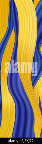 Abstract bright yellow and blue curve wave background. Vertical silk drape Stock Vector