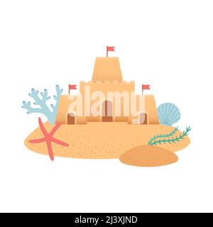 Hello summer set of elements on sand, vector Stock Vector