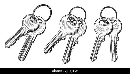 Bunch of keys sketch. Protection, privacy, security concept. House apartment sale or rental vector illustration Stock Vector