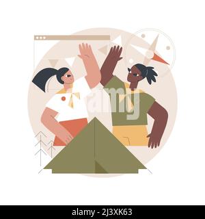 Summer camp for kids abstract concept vector illustration. International camp, online virtual program, meet new friends, socializing, scout camping, d Stock Vector