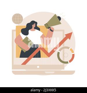 Digital marketing strategy abstract concept vector illustration. Brand insight, social media content campaign, measurement tools, achieve company goal Stock Vector