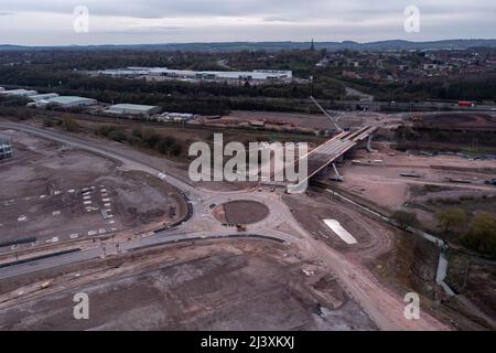 etruria valley link road aerial drone images Early April 2022 Progress Update Stock Photo