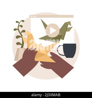 Origami abstract concept vector illustration. Art of paper folding, mental practice, fine motor skills development, useful pastime in social isolation Stock Vector