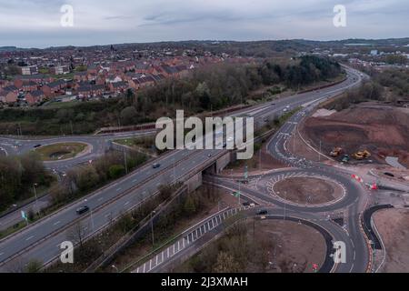 etruria valley link road aerial drone images Early April 2022 Progress Update Stock Photo