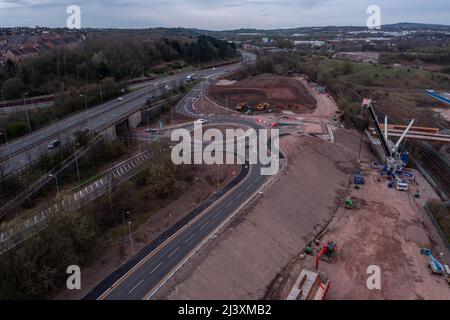 etruria valley link road aerial drone images Early April 2022 Progress Update Stock Photo