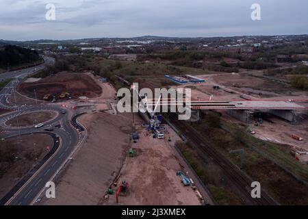 etruria valley link road aerial drone images Early April 2022 Progress Update Stock Photo