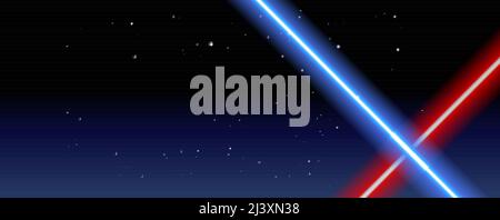Abstract space background with two crossed lights blue and red lasers - vector illustration Stock Vector