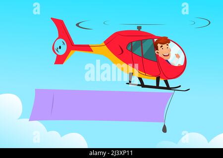 A vector illustration of Helicopter Carrying Blank Banner Cartoon Stock Vector