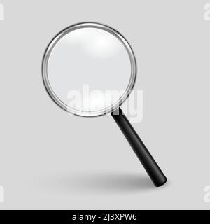 Vector 3d Realistic Magnifying Glass or Loup Icon Closeup Isolated. Design Template of Magnifying Glass Icon for Graphics. Front View Stock Vector