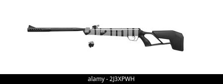 A modern air rifle with a futuristic design. Pneumatic weapons for sports and entertainment. Isolate on a white background. Stock Photo