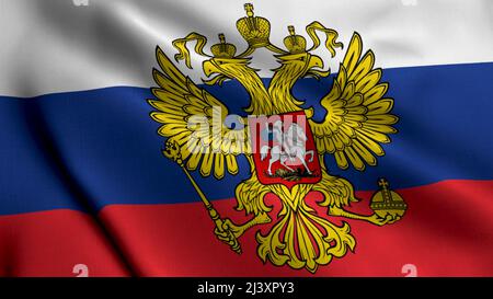 Moscow flag with Coat of arms on Russian flag. Kremlin Russian capital Coat  of arms of Moscow, 3d rendering. Moscow Coat of arms. Russian Presidential  Stock Photo - Alamy