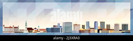 Bratislava skyline vector colorful poster on beautiful triangular texture background Stock Vector
