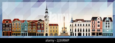 Ostrava skyline vector colorful poster on beautiful triangular texture background Stock Vector