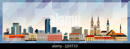 Zagreb skyline vector colorful poster on beautiful triangular texture background Stock Vector