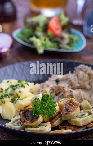 bavarian maultaschen pasta in a pan Stock Photo