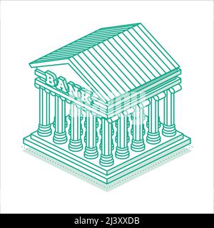 Building of Central Bank or Commercial Bank Isolated on White. Vector Illustration. Isometric City Detail. Classical Office of Financial Organization. Stock Vector