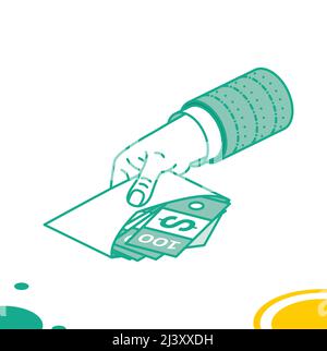 Hand Holds Money in the Envelope. Corruption in Business. Vector Illustration. Isometric Concept of Bribe. Stock Vector