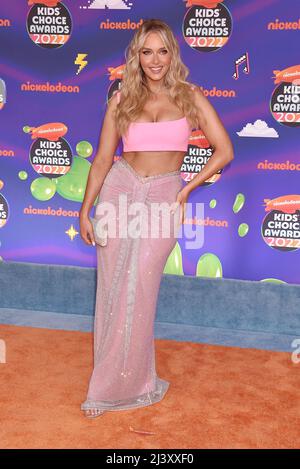 SANTA MONICA, CA - APRIL 09: Camille Kostek attends the 2022 Nickelodeon Kid's Choice Awards at Barker Hangar on April 09, 2022 in Santa Monica, Calif Stock Photo