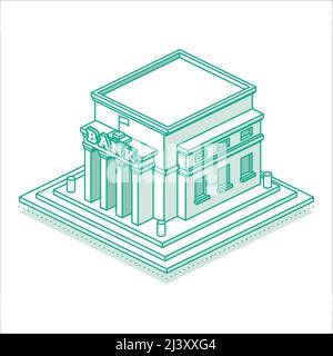 Building of Central Bank or Commercial Bank Isolated on White. Vector Illustration. Isometric City Detail. Classical Office of Financial Organization. Stock Vector