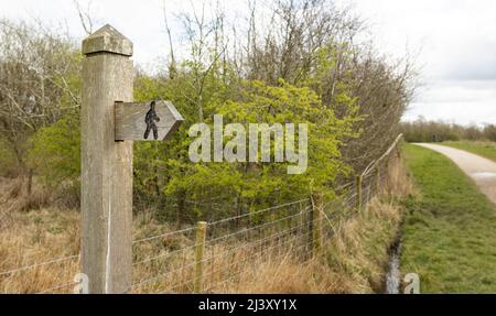 wooden public footpath posts and public nature trail paths Stock Photo